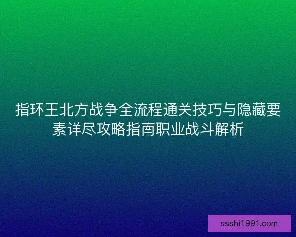指环王北方战争全流程通关技巧与隐藏要素详尽攻略指南职业战斗解析